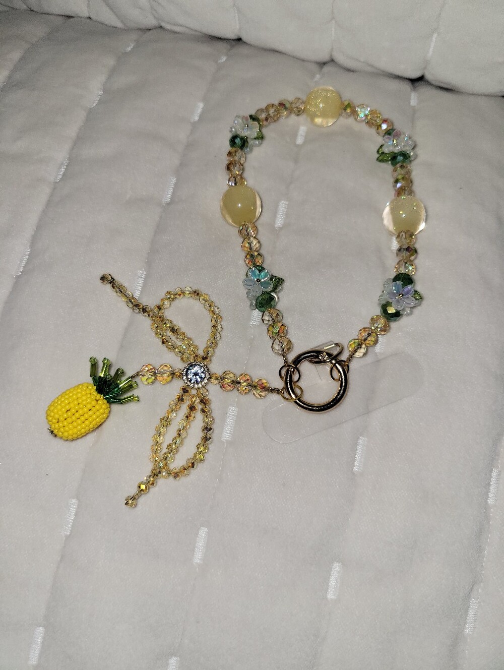 Handcrafted Yellow Pineapple Charm Beaded Bracelet Phone Charm